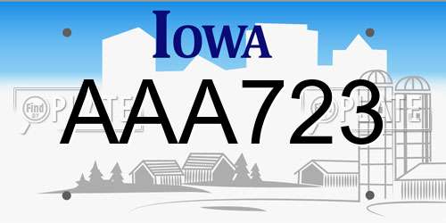 AAA723 Iowa License Plate