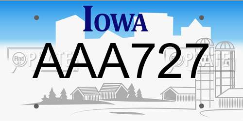 AAA727 Iowa License Plate
