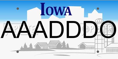 AAADDDO Iowa License Plate