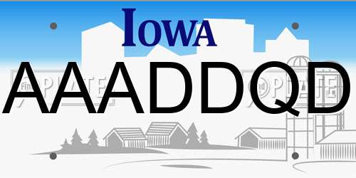 AAADDQD Iowa License Plate