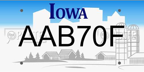 AAB70F Iowa License Plate