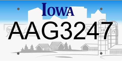 AAG3247 Iowa License Plate