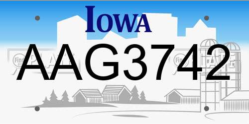 AAG3742 Iowa License Plate