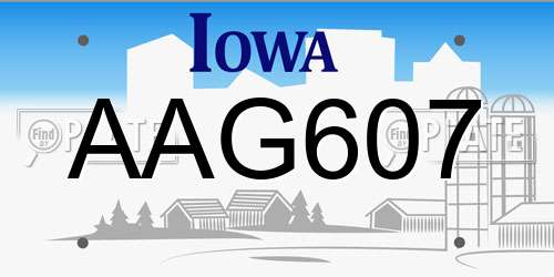 AAG607 Iowa License Plate