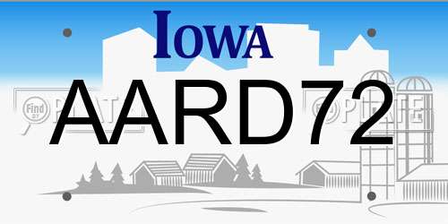 AARD72 Iowa License Plate