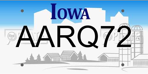 AARQ72 Iowa License Plate