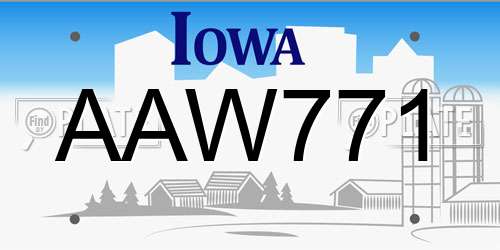 AAW771 Iowa License Plate