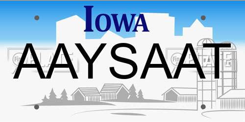 AAYSAAT Iowa License Plate