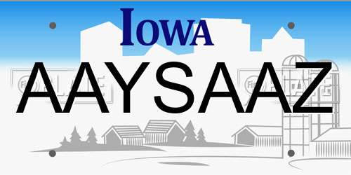 AAYSAAZ Iowa License Plate