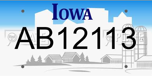 AB12113 Iowa License Plate