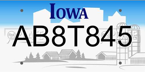 AB8T845 Iowa License Plate