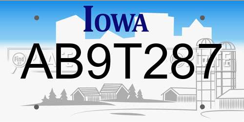 AB9T287 Iowa License Plate