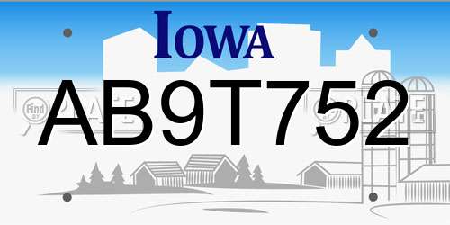 AB9T752 Iowa License Plate
