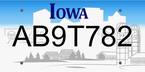AB9T782 Iowa License Plate