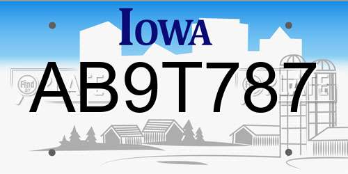 AB9T787 Iowa License Plate