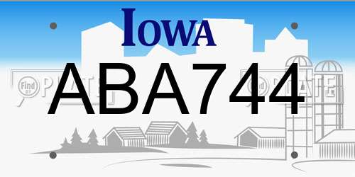 ABA744 Iowa License Plate
