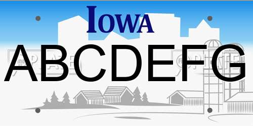 ABCDEFG Iowa License Plate