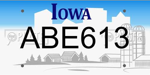ABE613 Iowa License Plate