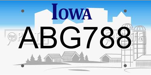 ABG788 Iowa License Plate