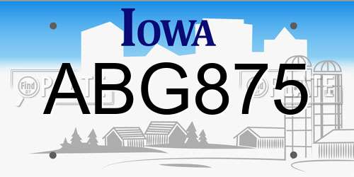 ABG875 Iowa License Plate