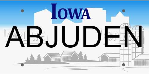 ABJUDEN Iowa License Plate