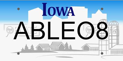 ABLEO8 Iowa License Plate