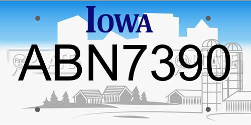 ABN7390 Iowa License Plate