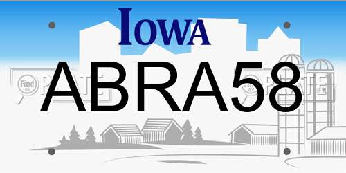ABRA58 Iowa License Plate