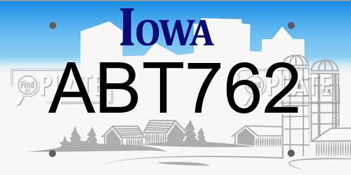 ABT762 Iowa License Plate
