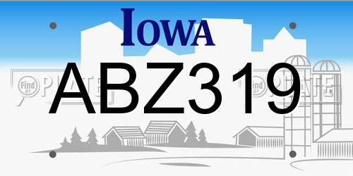 ABZ319 Iowa License Plate