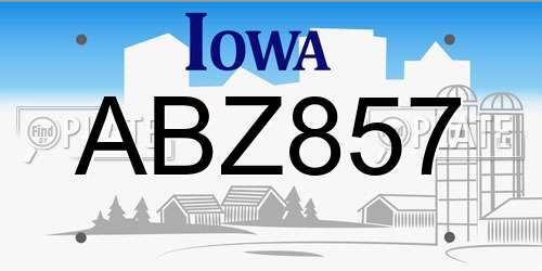 ABZ857 Iowa License Plate