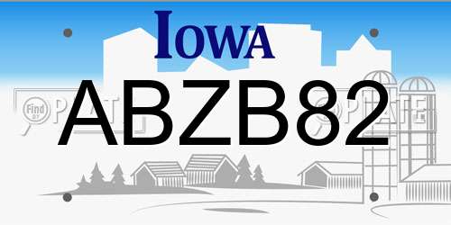 ABZB82 Iowa License Plate