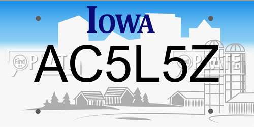 AC5L5Z Iowa License Plate