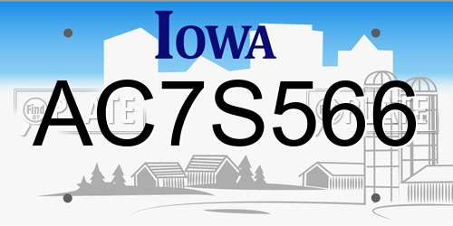 AC7S566 Iowa License Plate