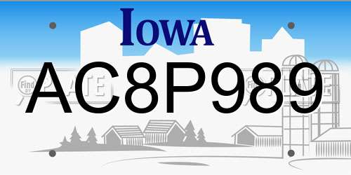AC8P989 Iowa License Plate