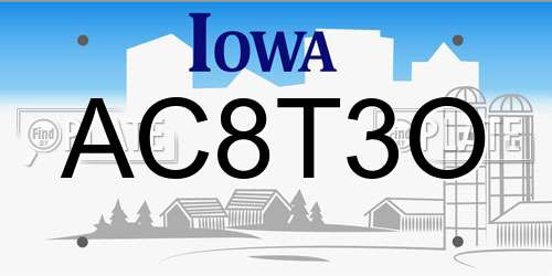 AC8T3O Iowa License Plate