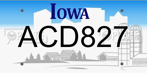 ACD827 Iowa License Plate