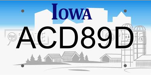 ACD89D Iowa License Plate