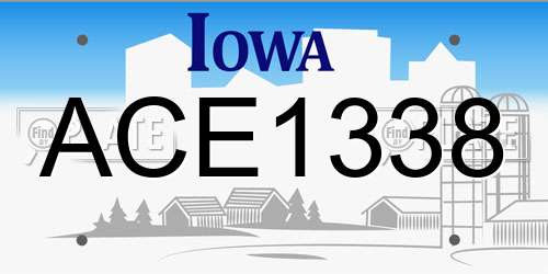 ACE1338 Iowa License Plate