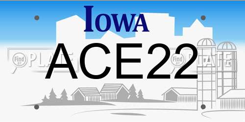 ACE22 Iowa License Plate