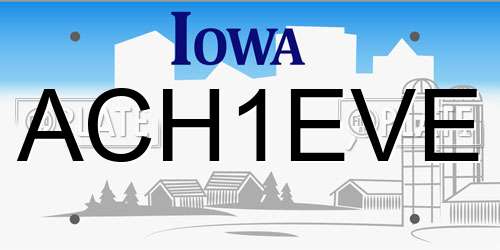 ACH1EVE Iowa License Plate