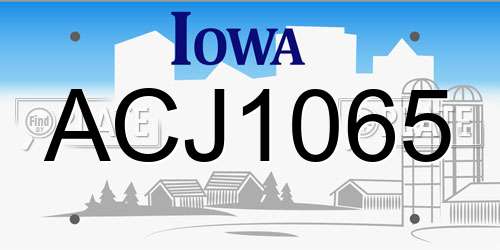 ACJ1065 Iowa License Plate