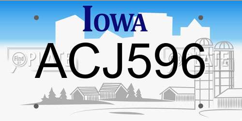 ACJ596 Iowa License Plate