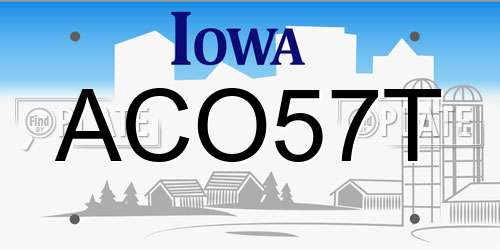 ACO57T Iowa License Plate