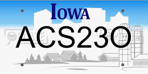 ACS23O Iowa License Plate