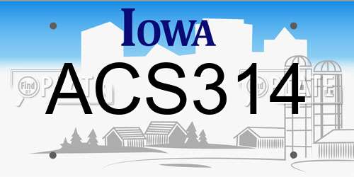 ACS314 Iowa License Plate