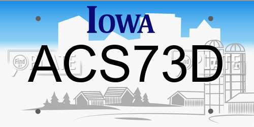 ACS73D Iowa License Plate