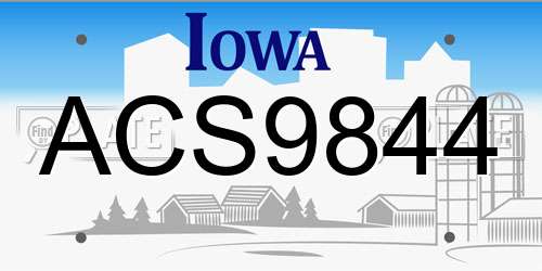 ACS9844 Iowa License Plate