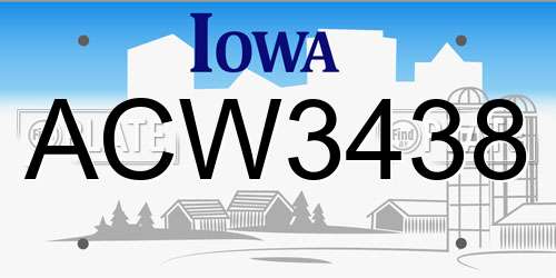 ACW3438 Iowa License Plate