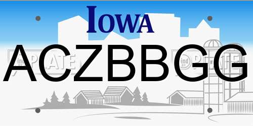 ACZBBGG Iowa License Plate